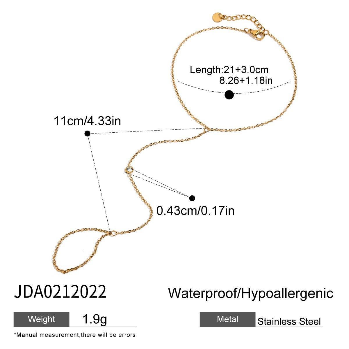 Trendy Zircon Link Ring & Anklet, 18K Gold Steel