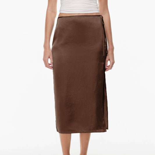 LACE UP SATIN SKIRT HIGH WAIST SLIT STRAIGHT SKIRT