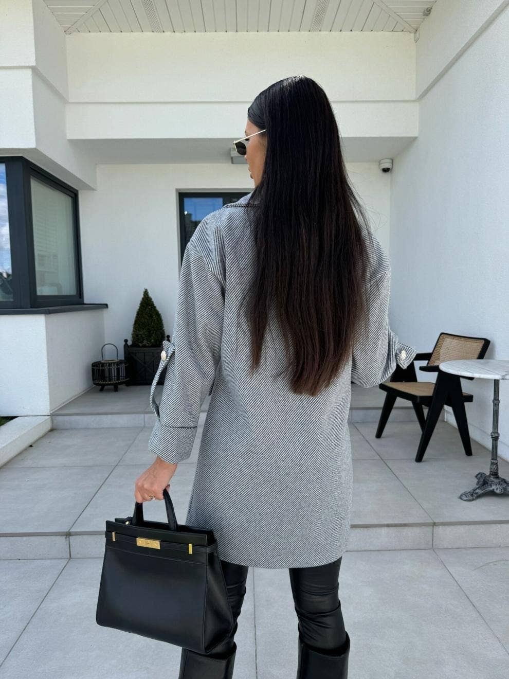 Solid-color H-shaped suit collar long jacket