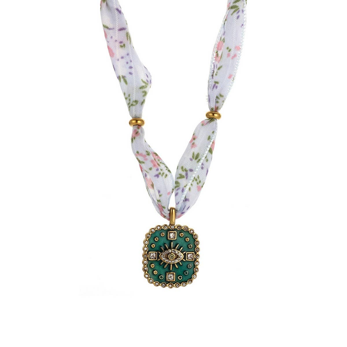 Original Silk Scarf Necklace with Colorful Charm_CWMM8815