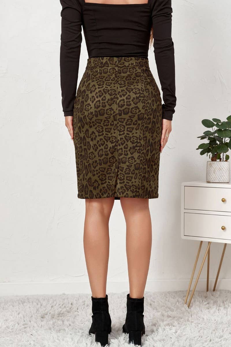 LEOPARD SUEDE SEXY HIGH WAISTED PRINTED SKIRT