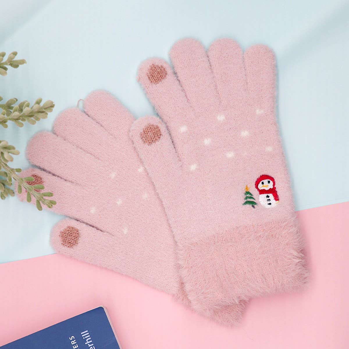 CWAG00553_WOMEN WINTER SNOWMAN KNIT TOUCHSCREEN GLOVES