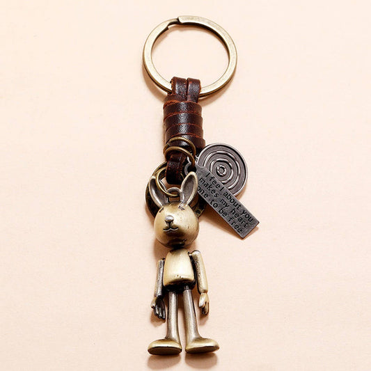 MOVABLE CARTOON ROBOT LEATHER KEYCHAIN