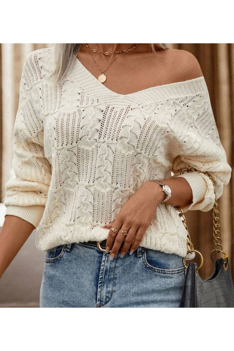 LACE-UP BACK HOLLOWED-OUT V-NECK EVERYTHING KNIT