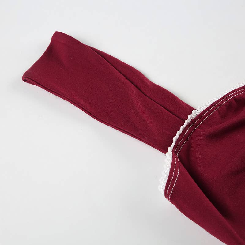 Lace contrast color pleated sleeveless T-shirt