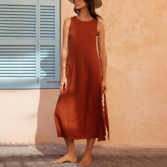 Solid color lace patchwork long dress