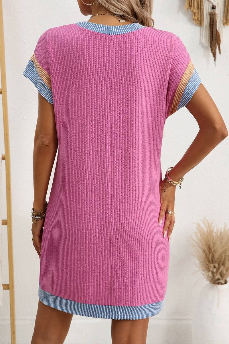 CWDSD8677_COLORBLOCK TWISTED STRIPE POCKET T-SHIRT DRESS