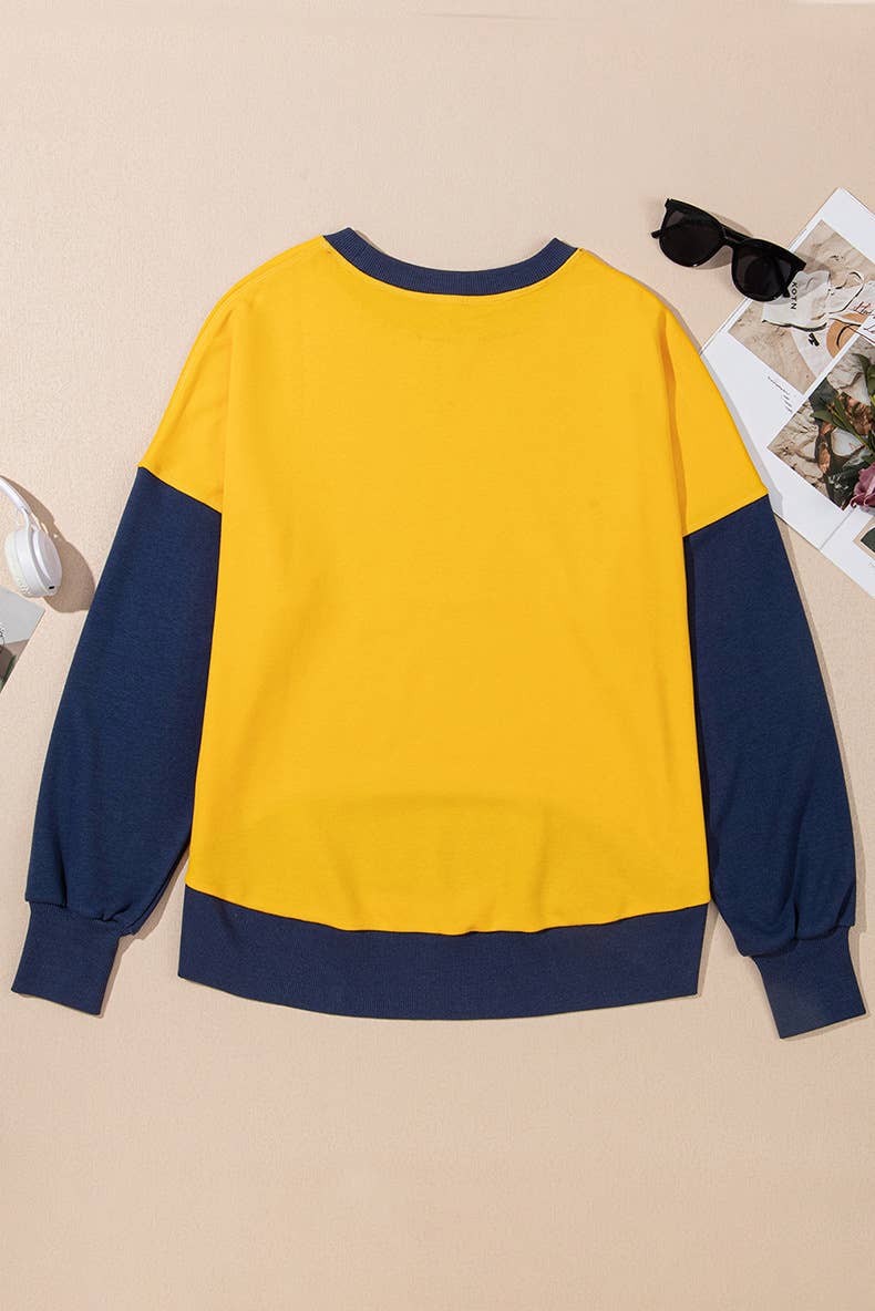 Two-tone round-neck loose pullover hoodie