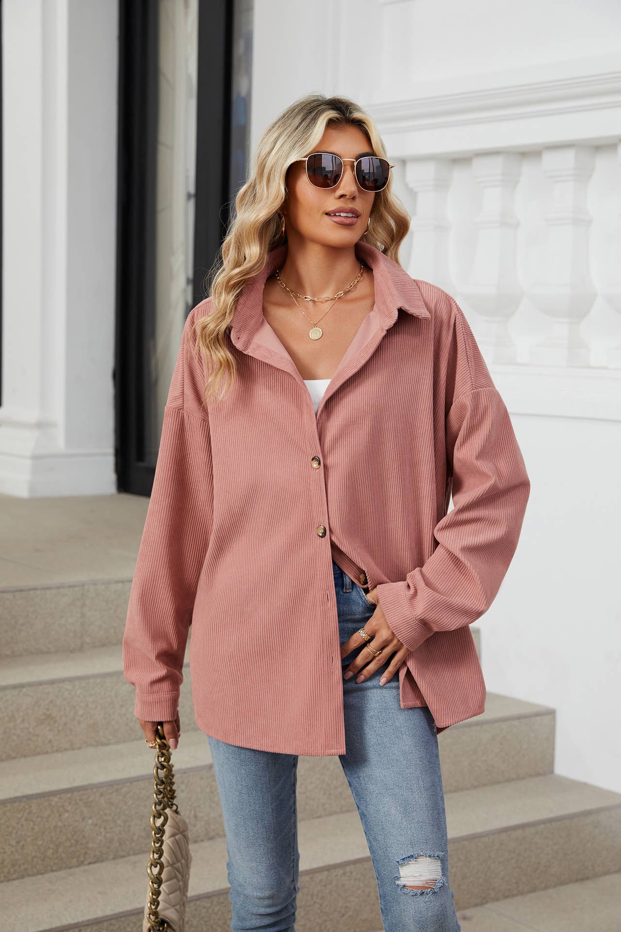 LAPEL BUTTON-DOWN LONG-SLEEVED SHIRT JACKET