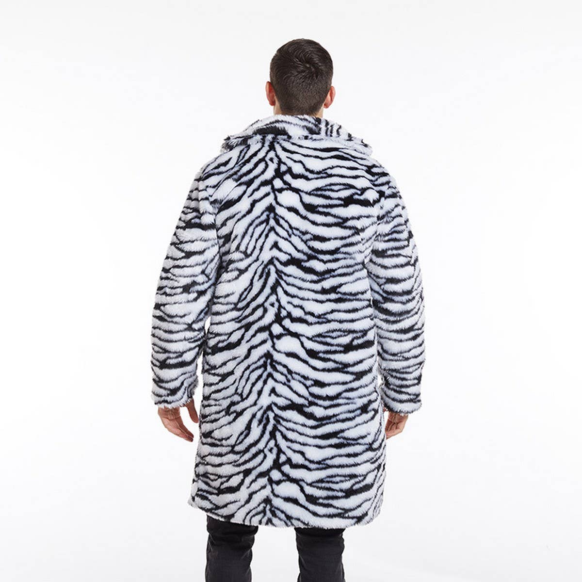 Men's Faux Fur Tiger Print Long Coat Plus Size