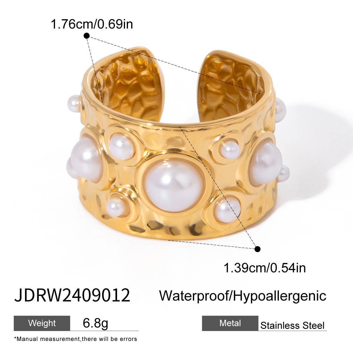 18K Gold Pearl Hammered Open Cuff Bracelet_CWAJE4886