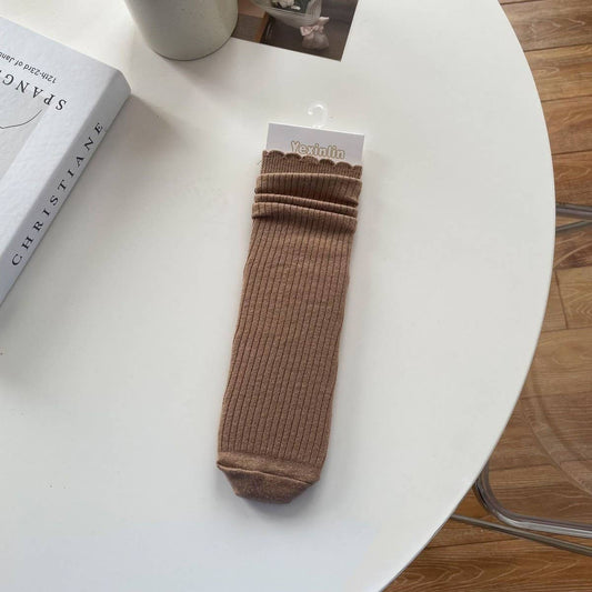 WOMEN'S SOLID COLOR CASHMERE LACE MID-CALF SOCKS