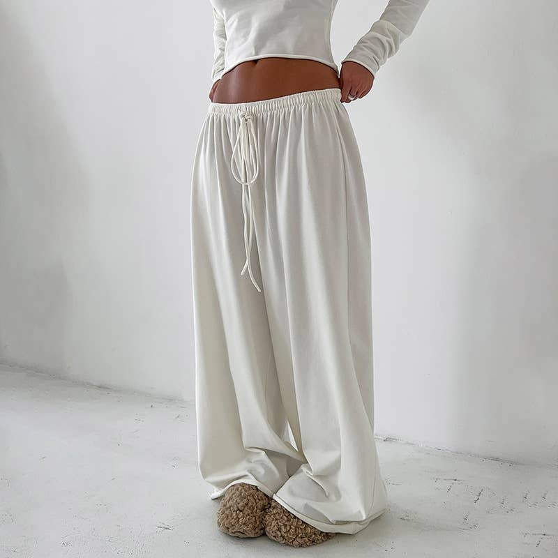 Round-neck solid crop top wide-leg pants set