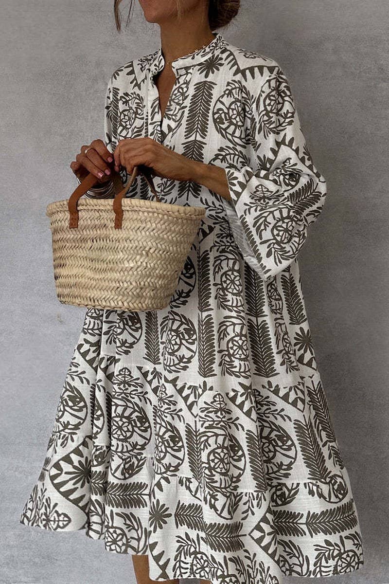 CWDMD5844_CASUAL PRINTED THREE-QUARTER SLEEVE SHIRT DRESS