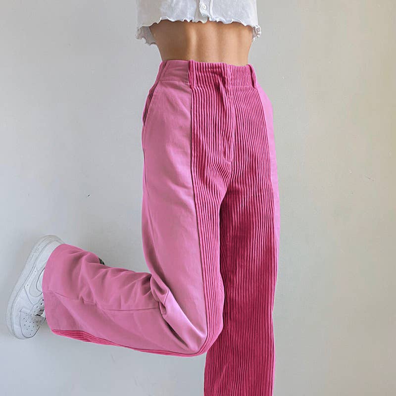 LOOSE-FITTING PANTS SOLID CORDUROY PANTS
