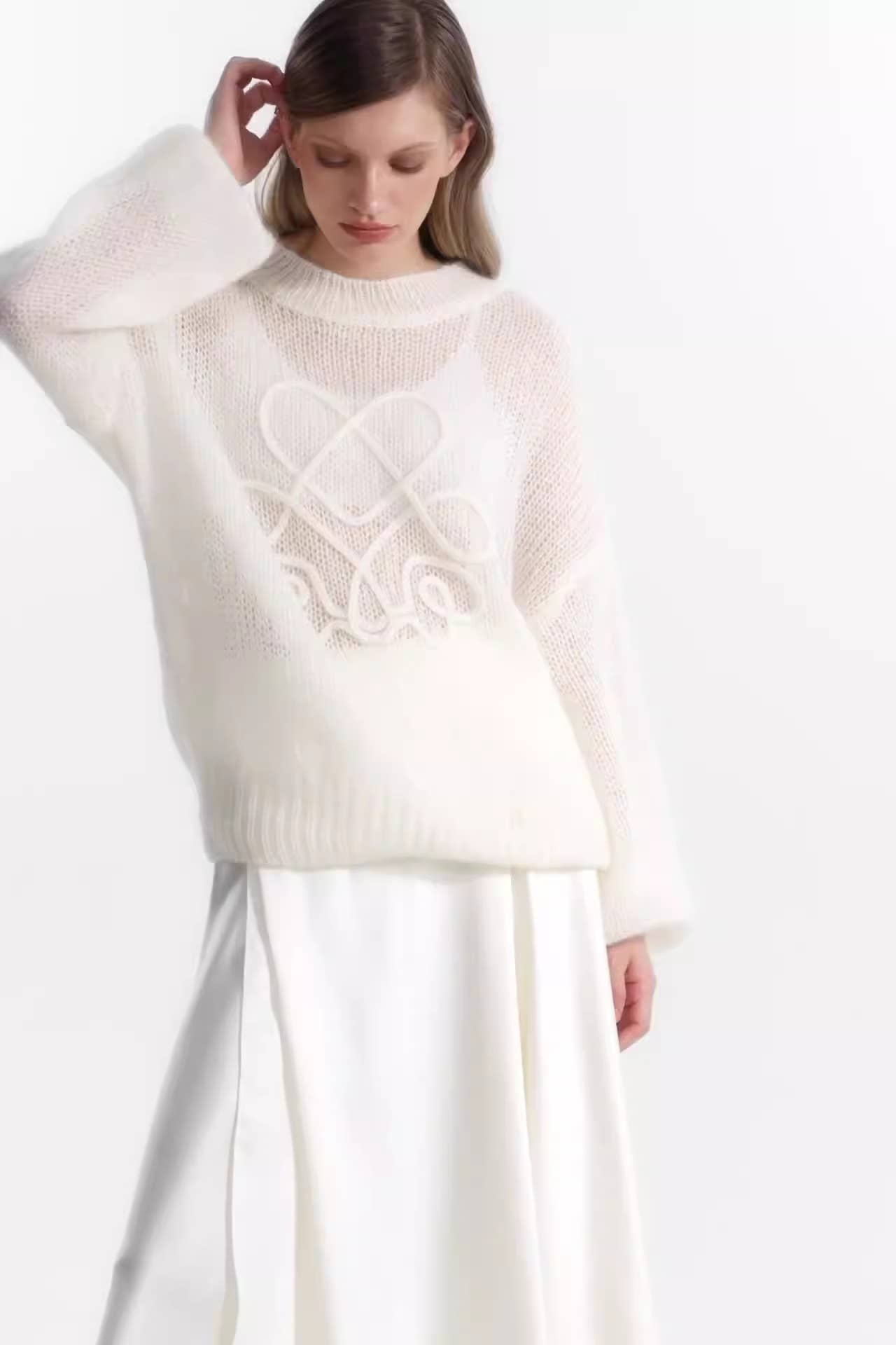 TRANSLUCENT CREW-NECK SOLID LONG-SLEEVED SWEATER