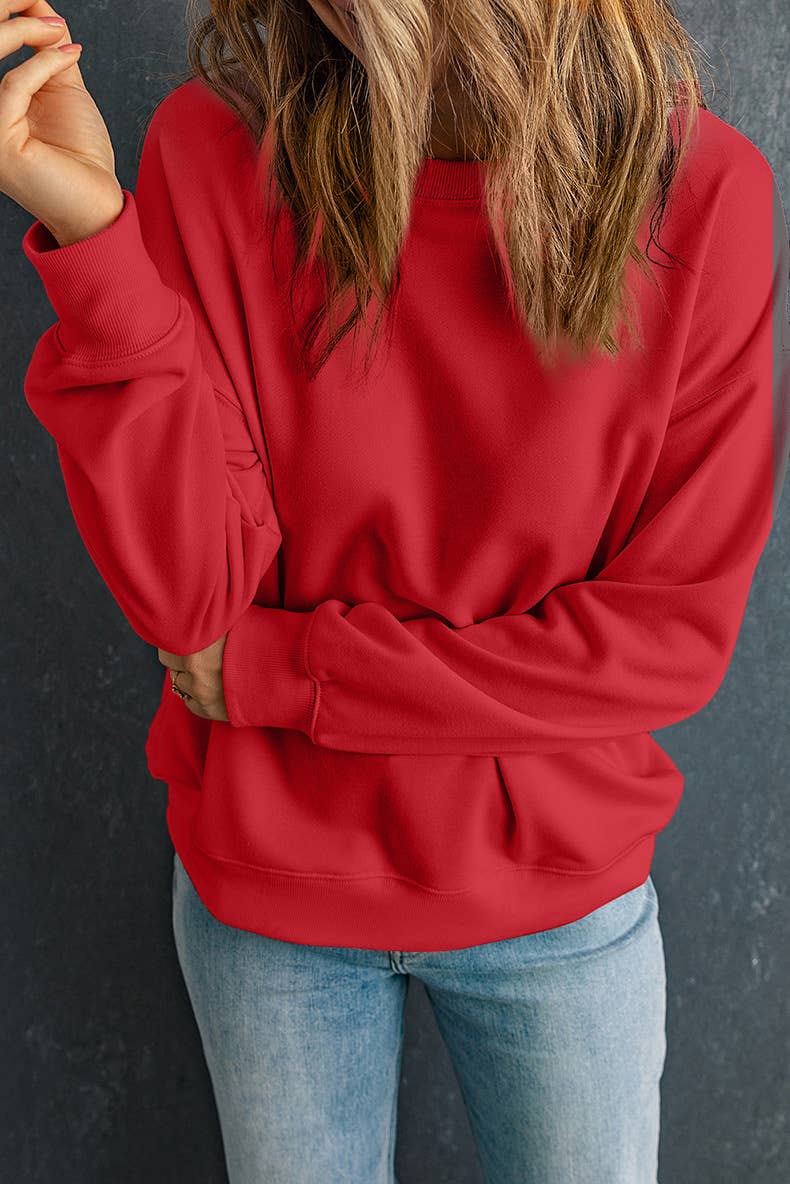 SOLID COLOR LOOSE ROUND NECK PULLOVER HOODIE