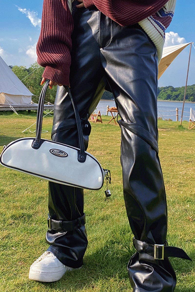 CWBLP1098_HIGH ELASTIC PU STRAPPY LEATHER PANTS