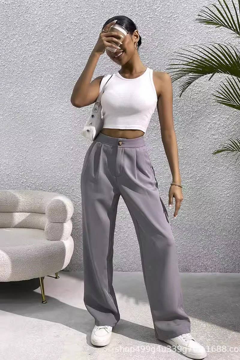 CWBLP1117_SOLID COLOR SUIT STRAIGHT WIDE-LEG PANTS
