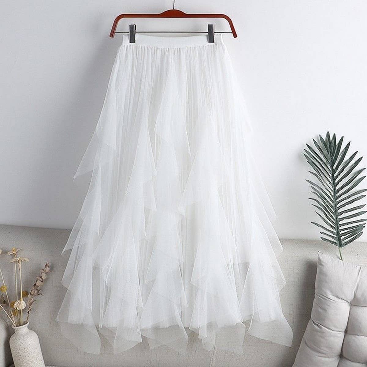 TULLE SKIRT MID-LENGTH HIGH WAIST PLEATED SKIRT