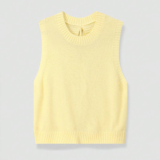 Knitted backless solid-color drawstring vest