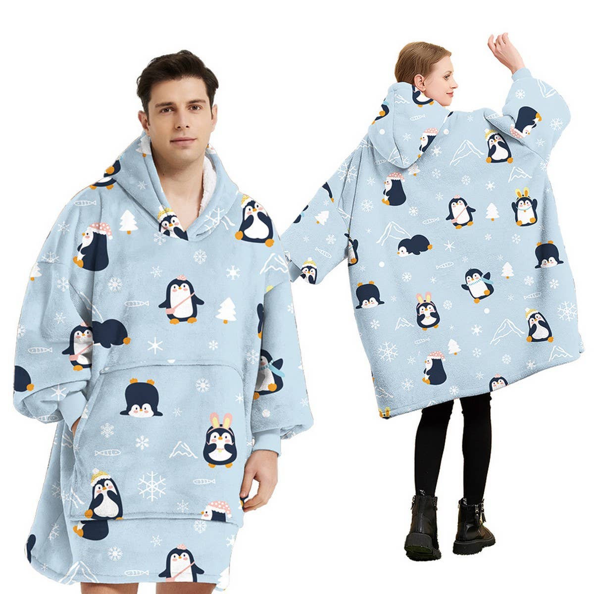 Wearable Flannel TV Blanket with Sleeves & Pocket