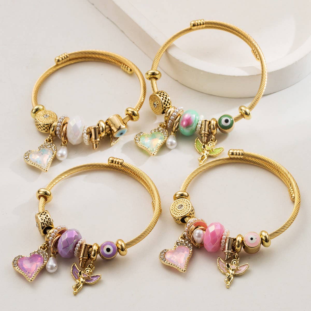 DIY Beaded Steel Bracelet with Angel & Heart