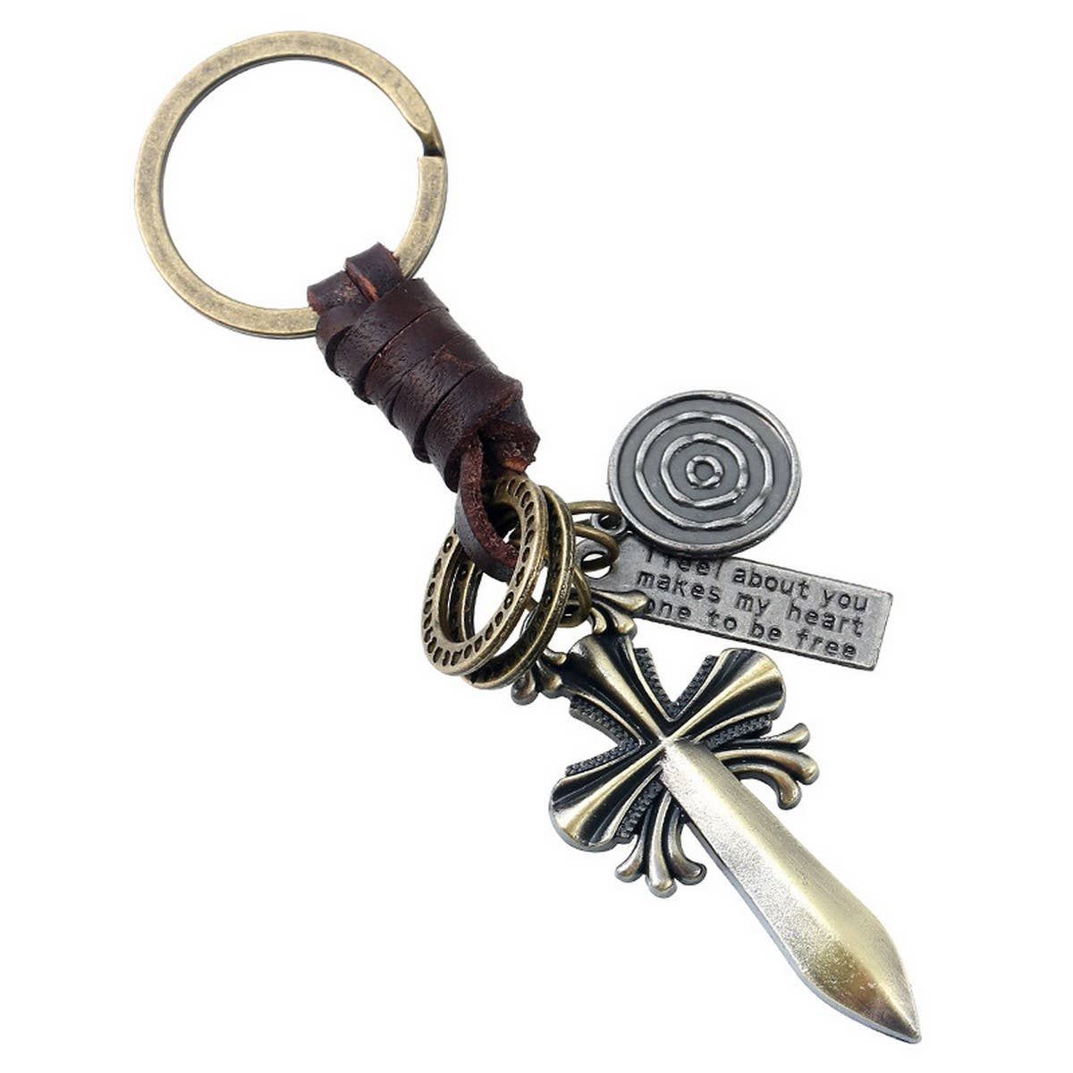 VINTAGE BRAIDED CROSS LEATHER KEYCHAIN