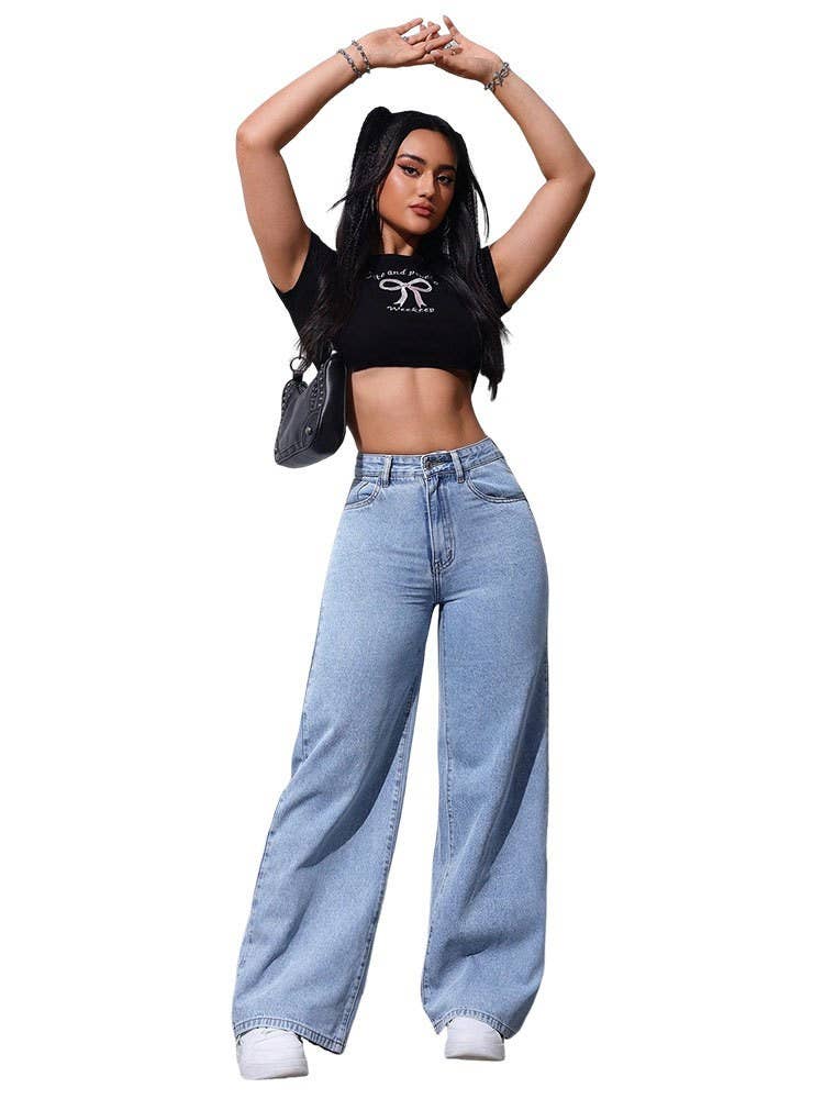 High-waisted floor-length straight-leg pants