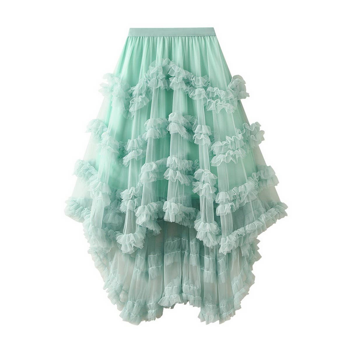 Candy Color Ruffle Tulle Irregular Midi Skirt_CWBMS0403