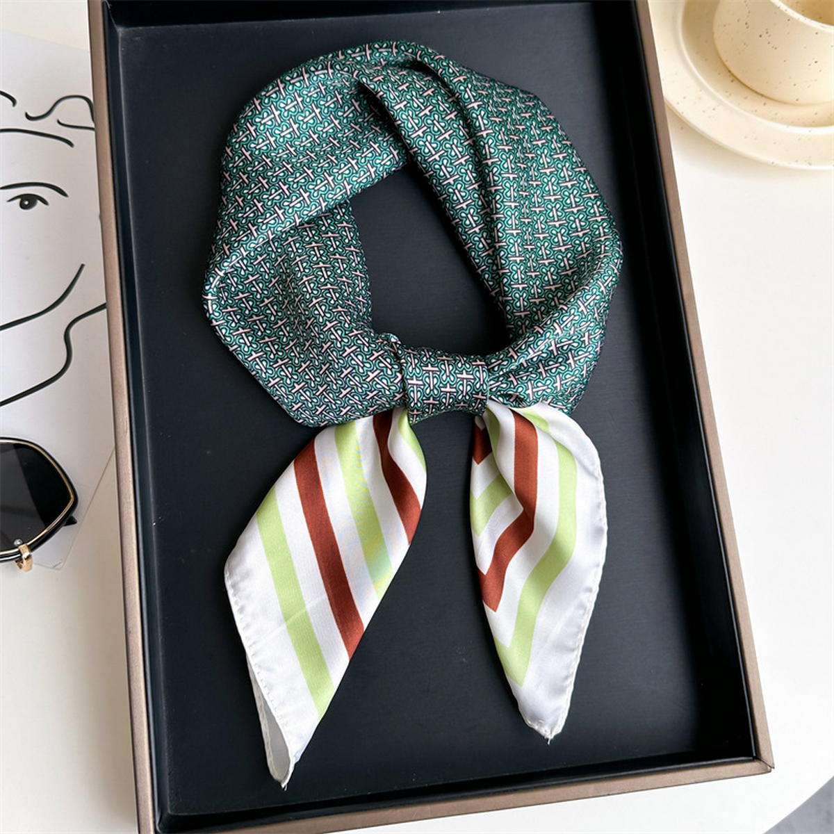 Lily Print Satin Square Scarf for Summer Sun