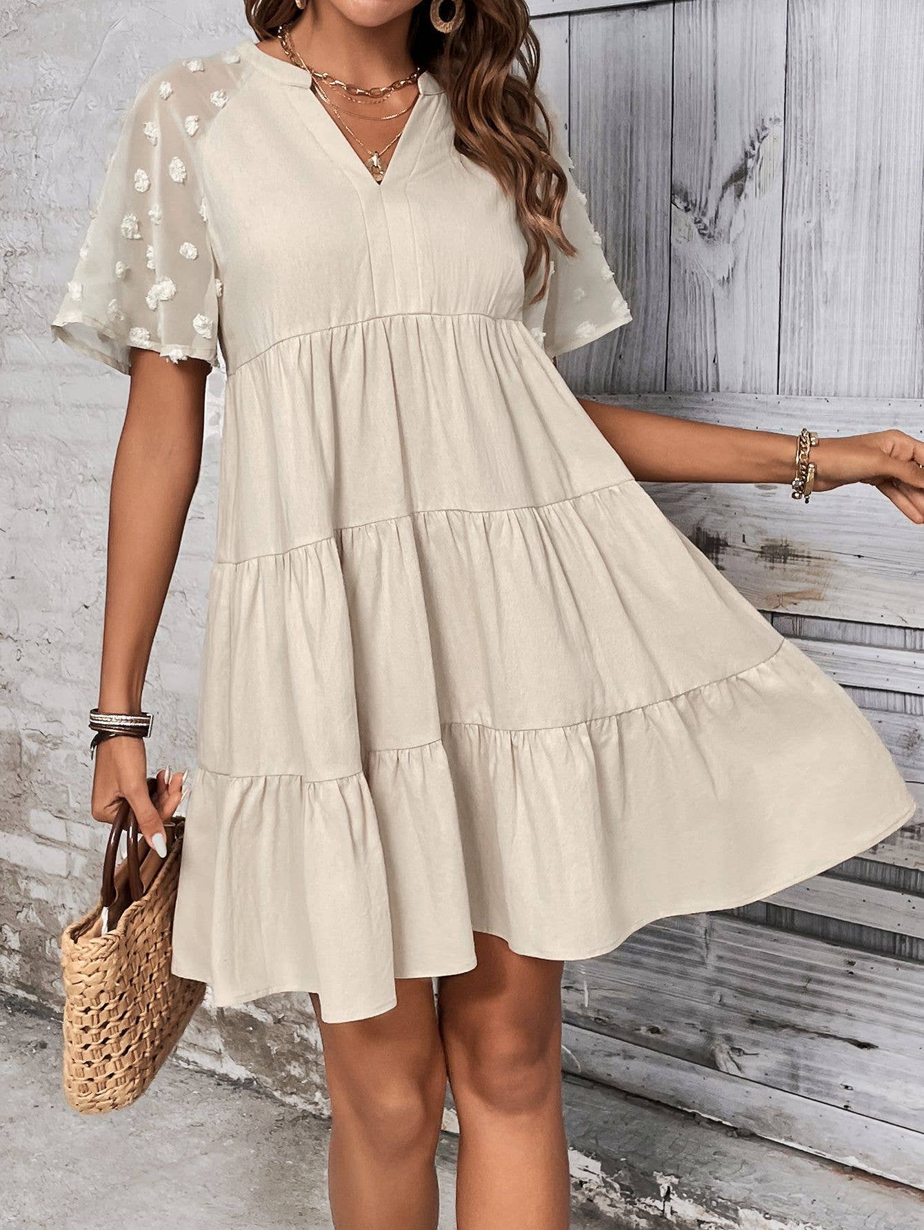 V-neck and a large hem loose and casual dress