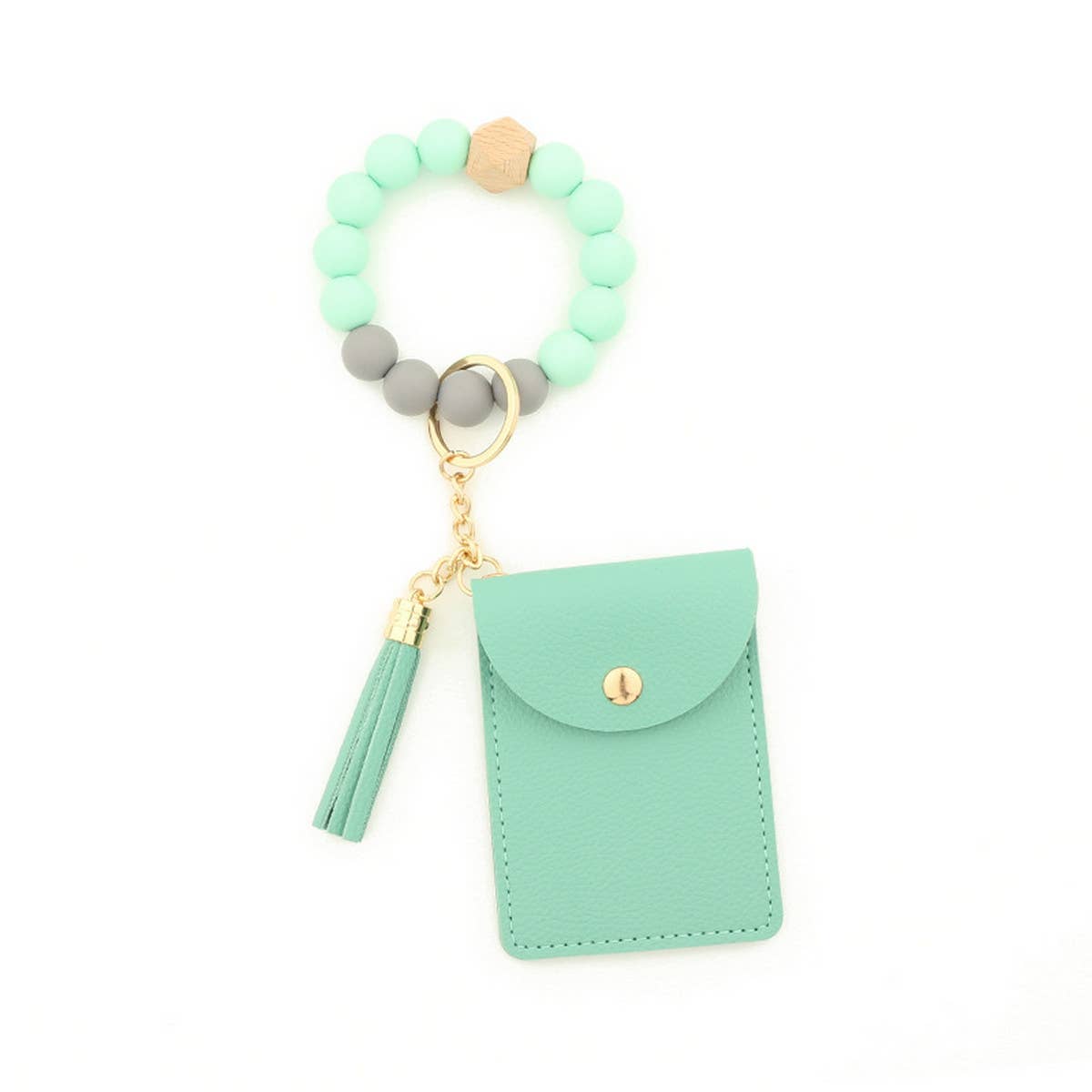 SILICONE BEAD BRACELET SOLID COLOR KEYCHAIN
