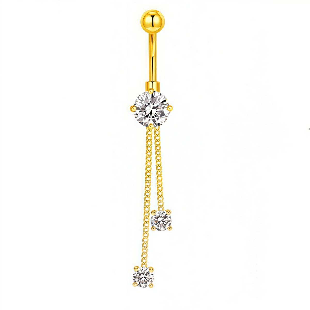 Long Chain CZ Belly Ring with Copper Piercing