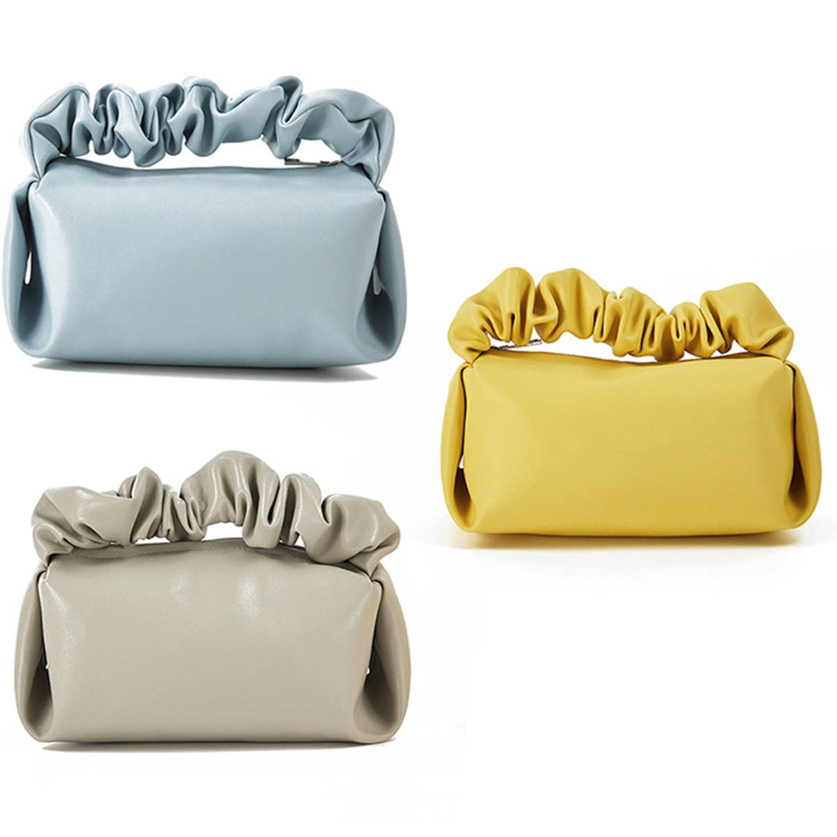 SIMPLE LEATHER PLEATED CLOUD MAKEUP BAG_CWAB1425