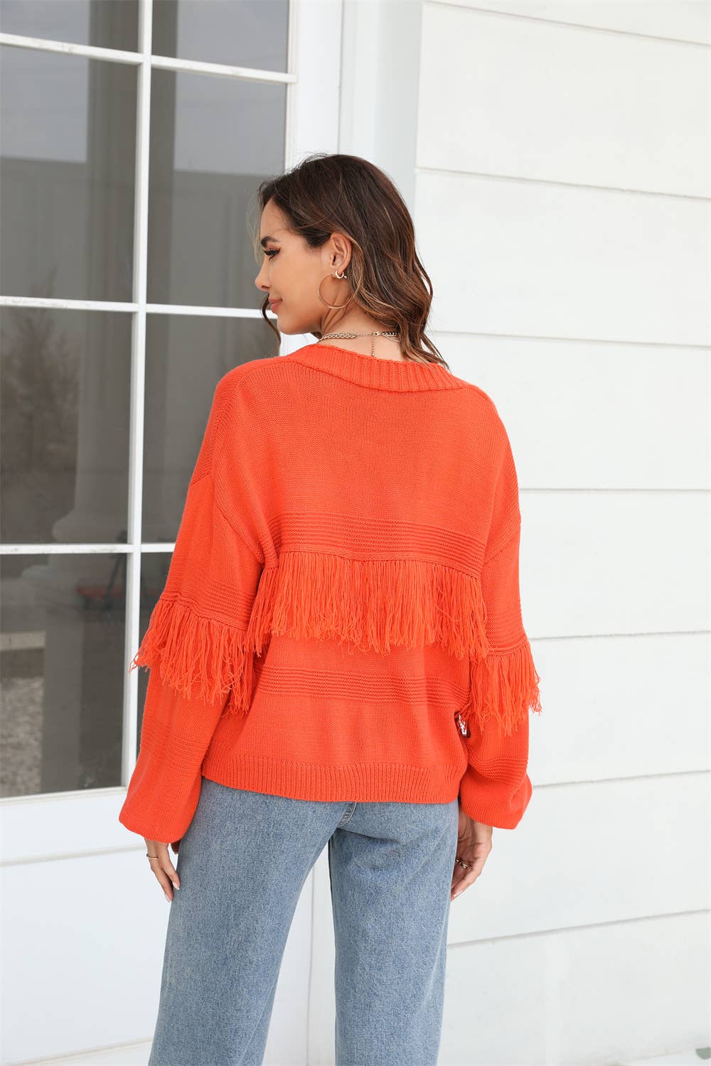 KNIT CARDIGAN FRINGE SWEATER CARDIGAN FOR WOMEN