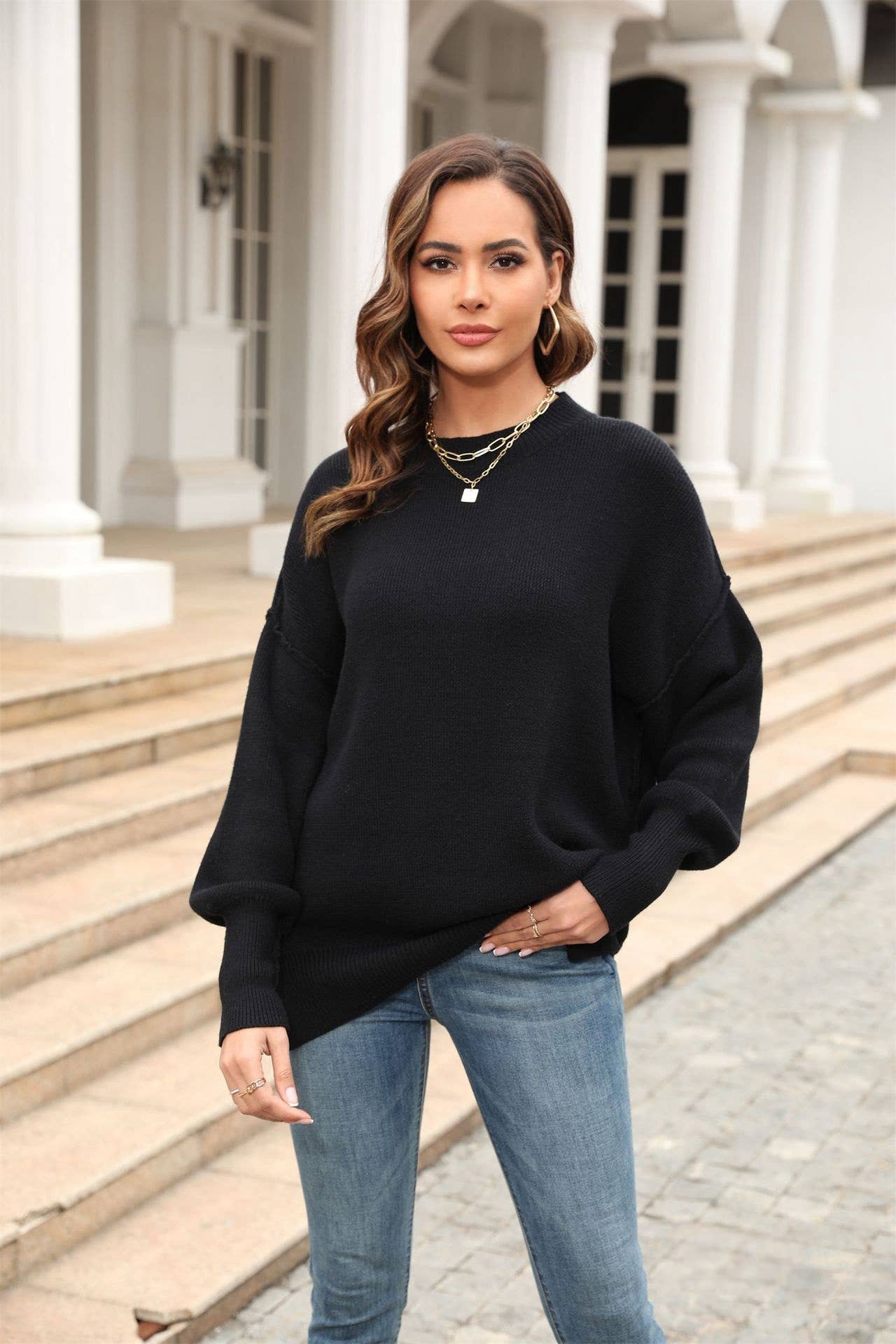 CWOSWL1039_Casual Crew Neck Pullover Long Sleeve Sweater