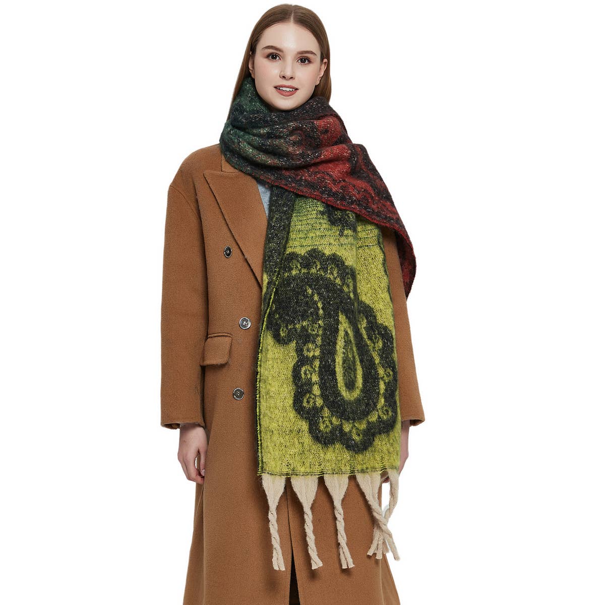 Paisley Jacquard Scarf ??Thick Fringe Winter Shawl_CWASC0857