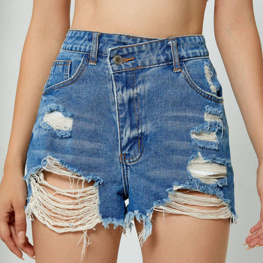RIPPED HIGH-WAISTED HOT PANTS DENIM SHORTS