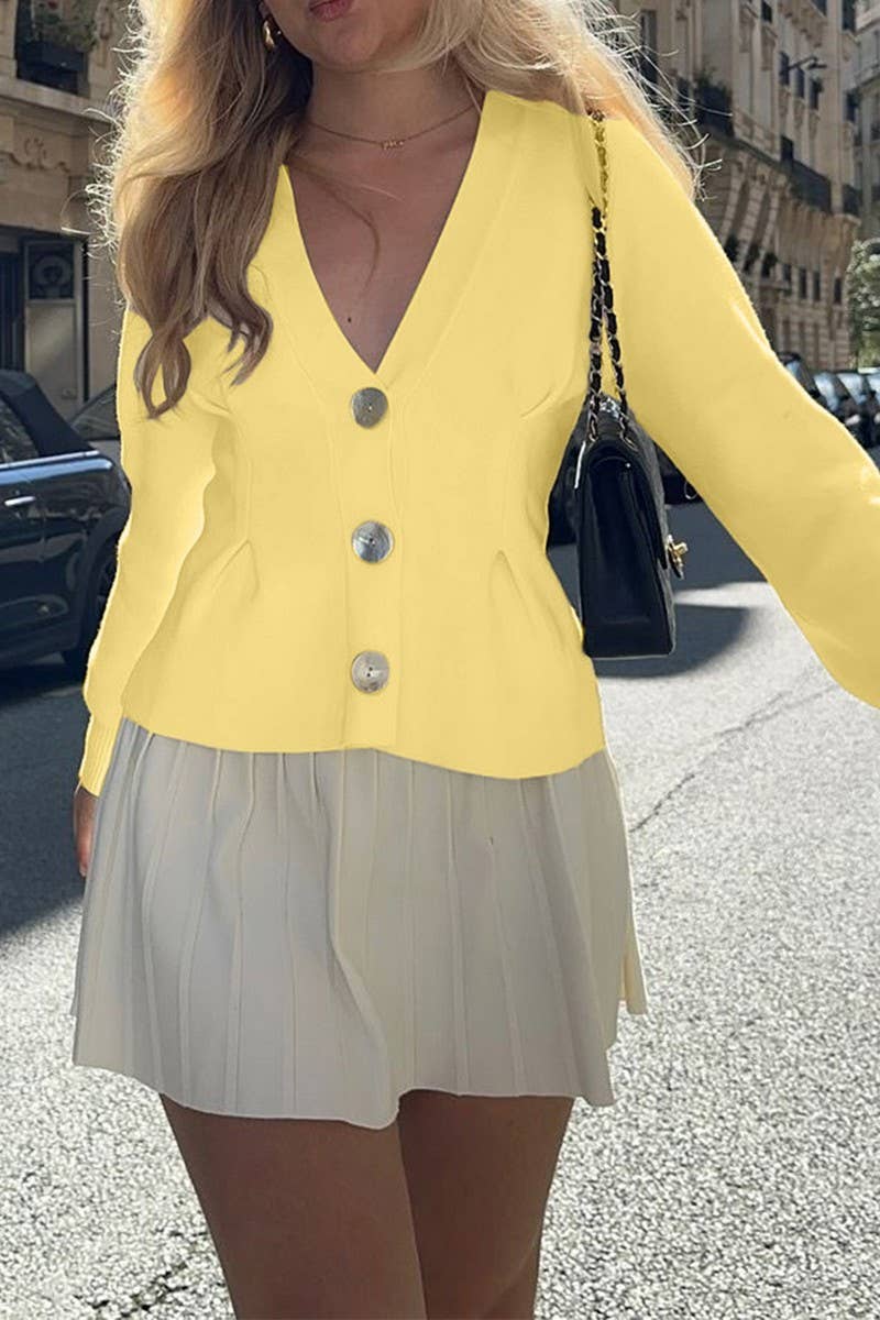 CWOSWL07509_V-NECK BUTTON LONG-SLEEVED KNITTED SWEATER