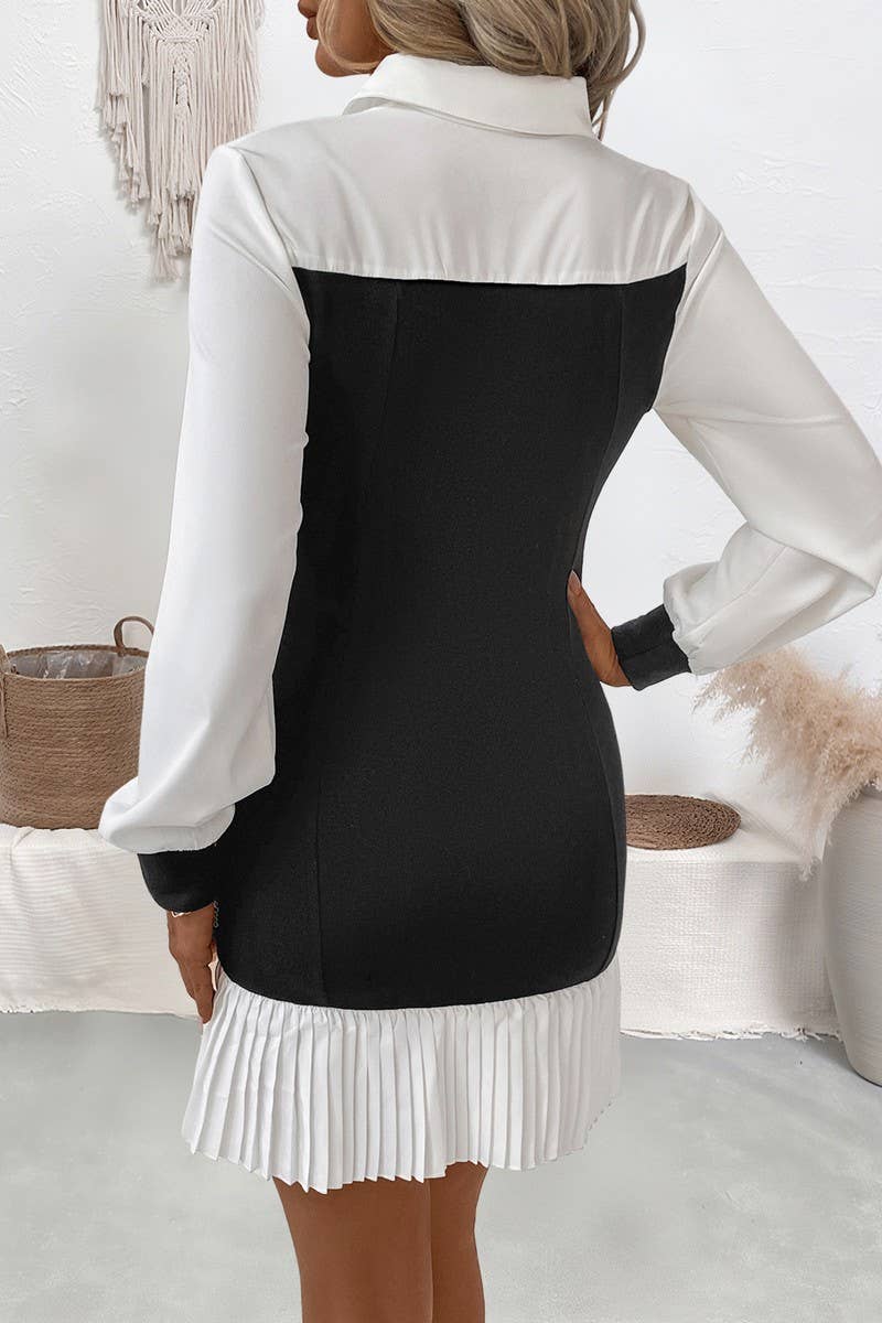 CWDSD8742_COLORBLOCK FITTED MOCK TWO PIECE DRESS