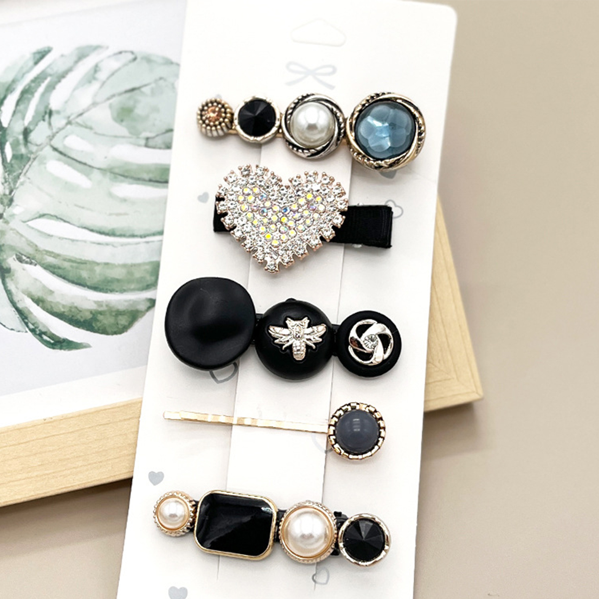 Rhinestone Pearl Hair Clip Set - Elegant Side Pin _CWAHA0159