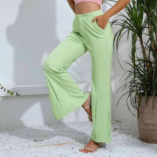 Solid color high-waisted slacks with slit horns