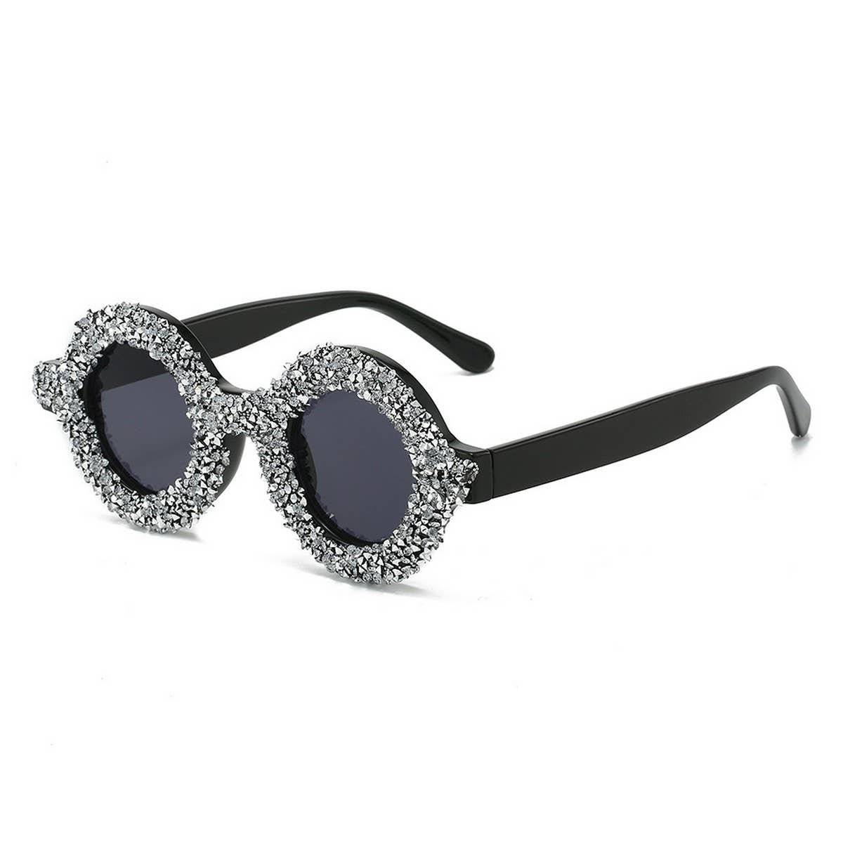 FASHIONABLE ROUND DIAMOND-STUDDED SMALL SUNGLASSES