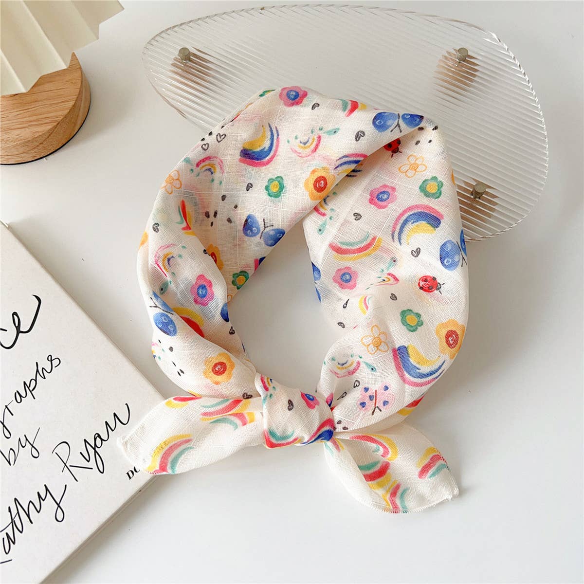 Cotton Linen Floral Square Scarf for Women