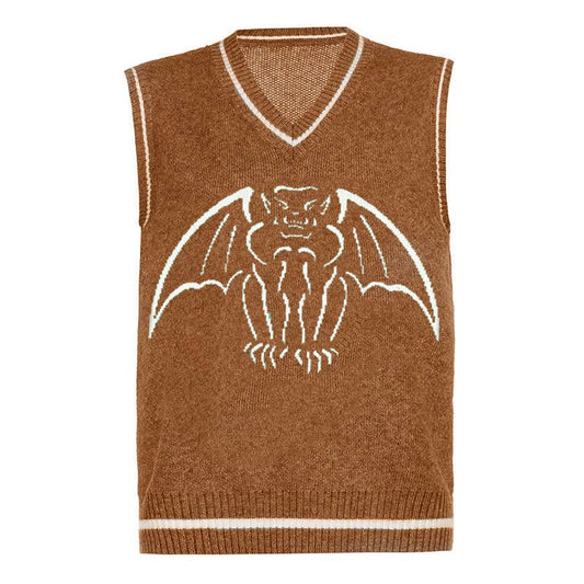STYLISH DEEP V-NECK BAT JACQUARD WOOL VEST