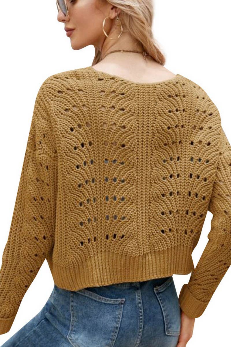 CWOCAL0763_SHORT SOLID COLOR HOLLOW CARDIGAN