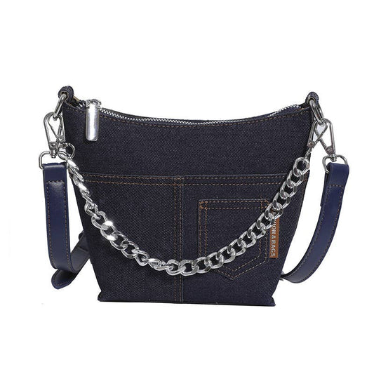 Retro patchwork denim large-capacity bag