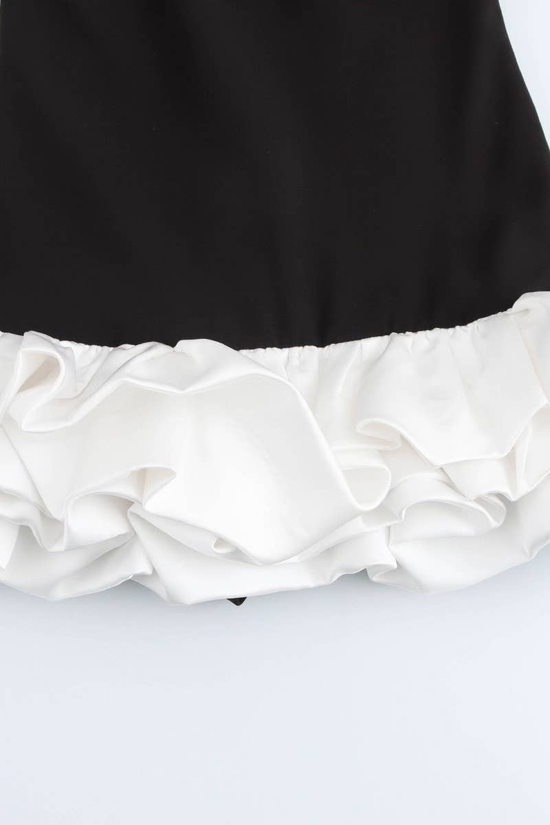 CWDSD6642_SLEEVELESS SHORT FITTED RUFFLE DRESS