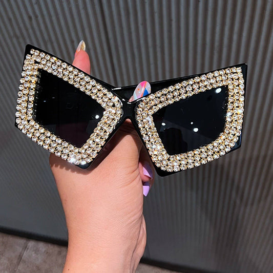 LARGE FRAME CAT-EYE DIAMOND SUNGLASSES